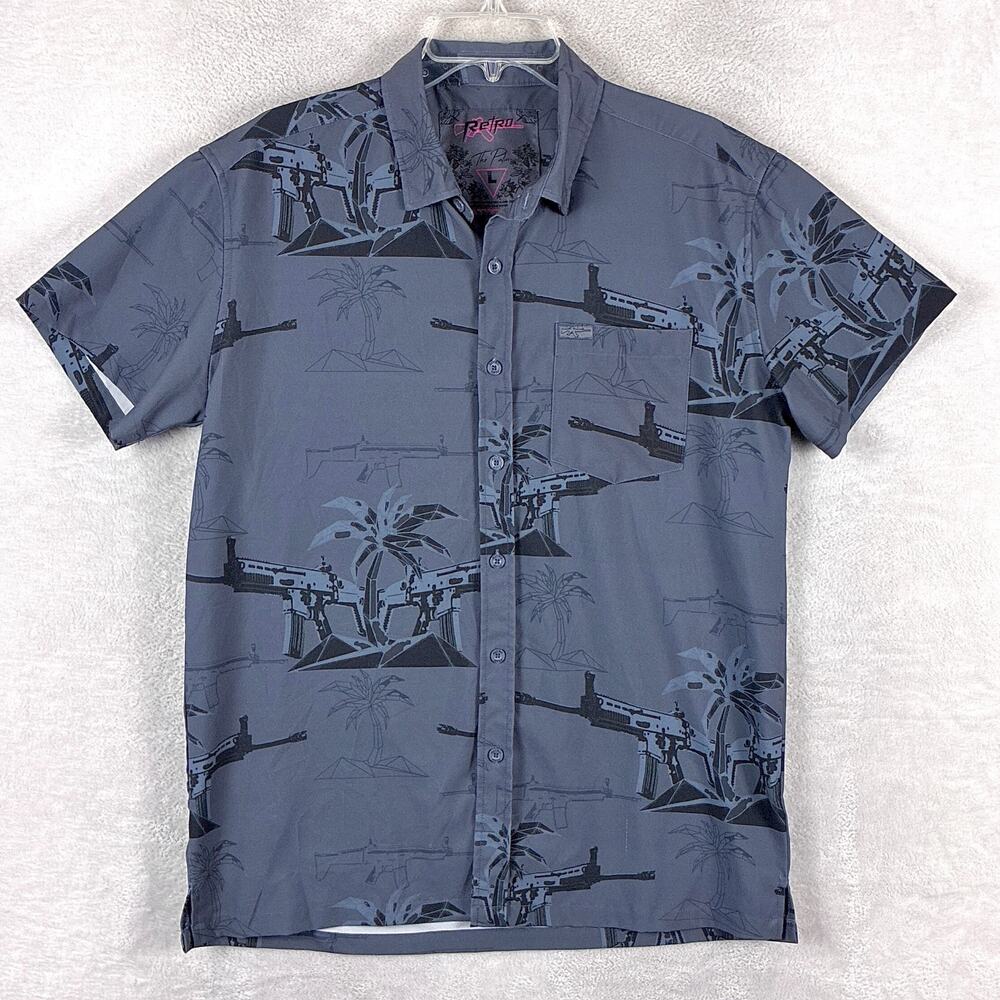 Retro Rifle Shirt Men L Gray The Palm SCAR AOP Performance Stretch Golf Summer